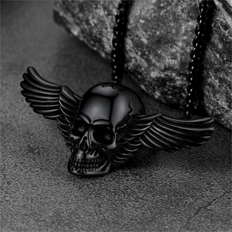 Gothic Skull Necklace With Wing for
