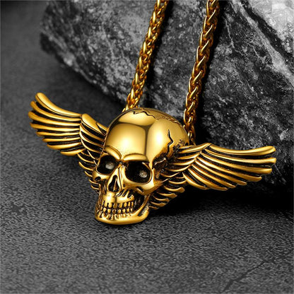 Gothic Skull Necklace With Wing for