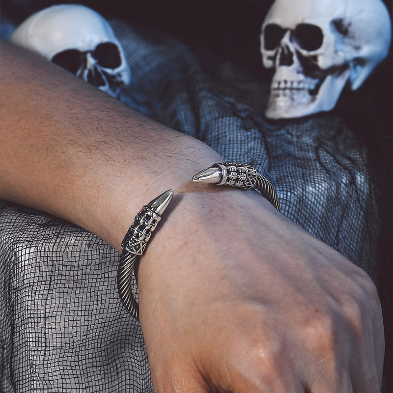 Gothic Punk Skull Open Cuff Bangle Bracelet for