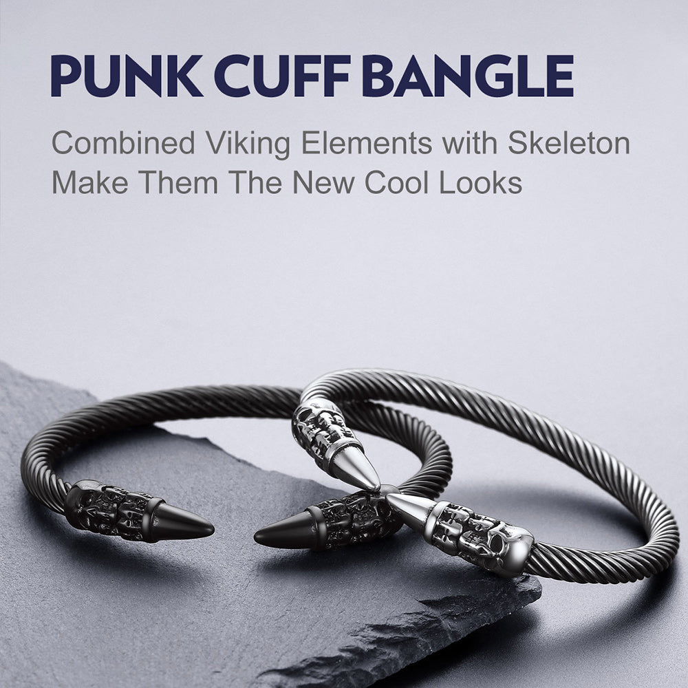 Gothic Punk Skull Open Cuff Bangle Bracelet for