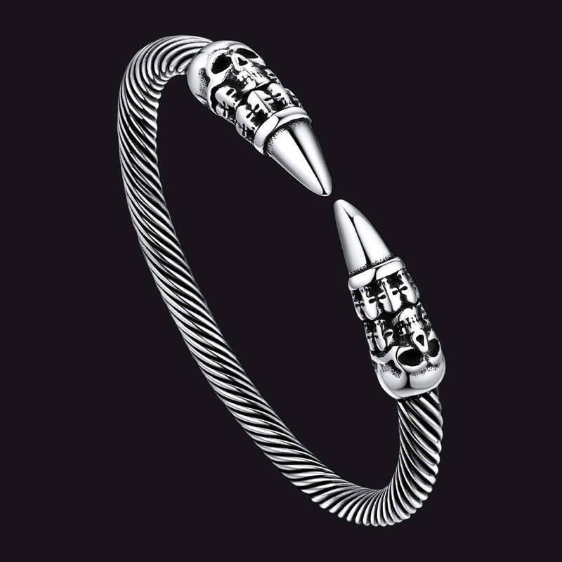 Gothic Punk Skull Open Cuff Bangle Bracelet for