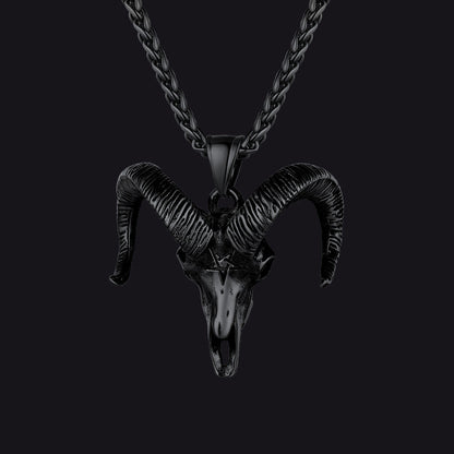 Satanic Goat Skull Head Necklace With Invert Pentagram
