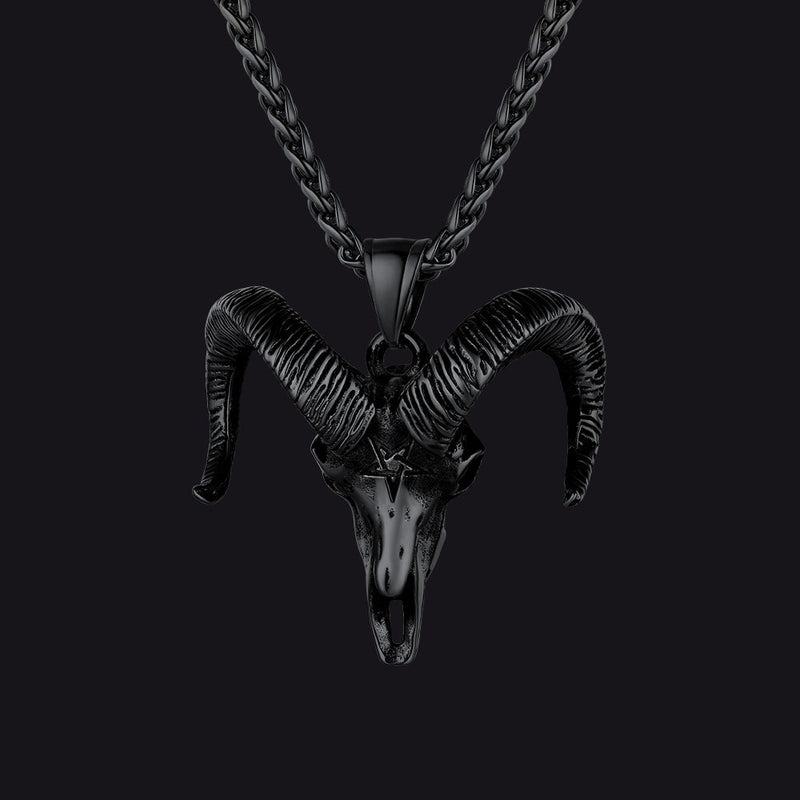 Satanic Goat Skull Head Necklace With Invert Pentagram