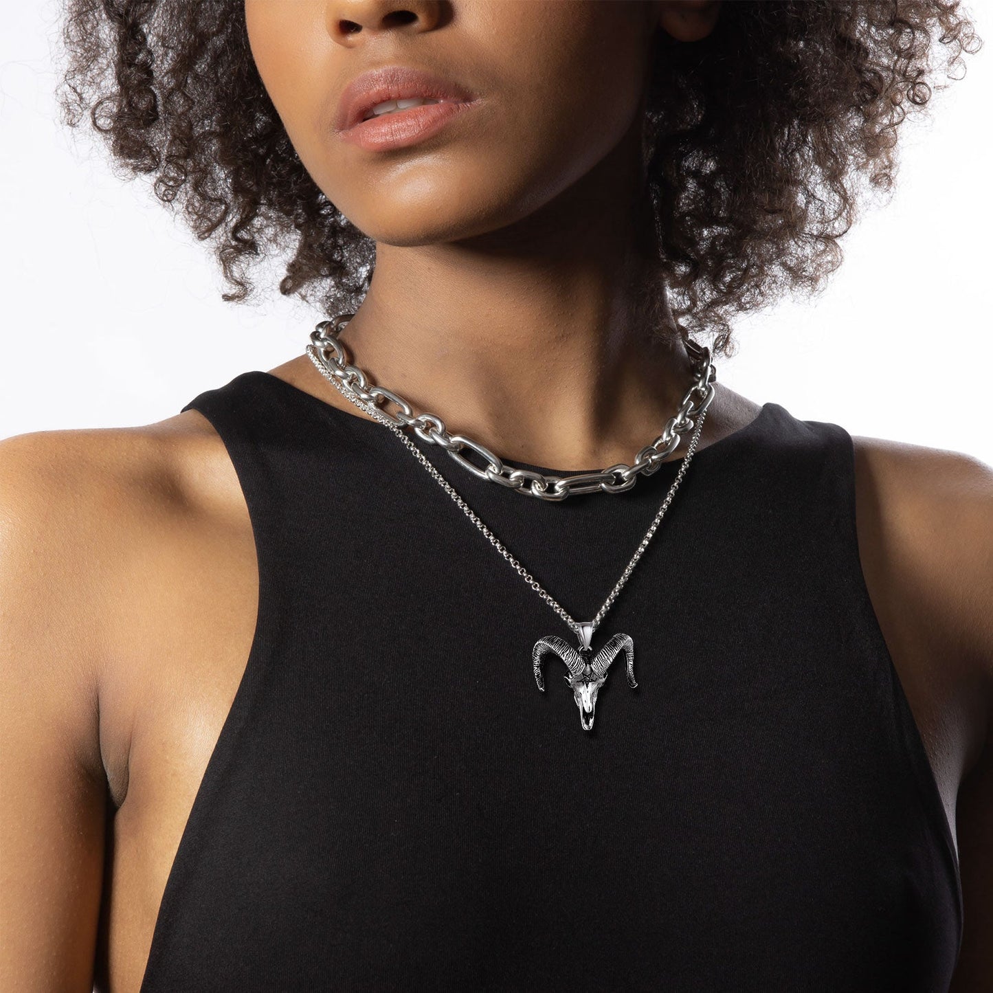 Satanic Goat Skull Head Necklace With Invert Pentagram