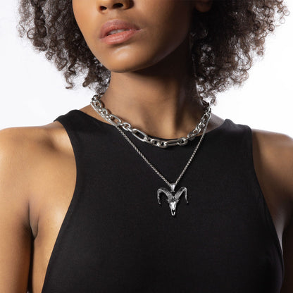 Satanic Goat Skull Head Necklace With Invert Pentagram