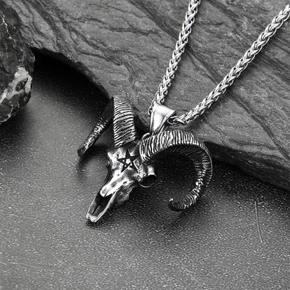 Satanic Goat Skull Head Necklace With Invert Pentagram