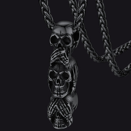 See No Evil, Hear No Evil, Speak No Evil Skull Necklace for