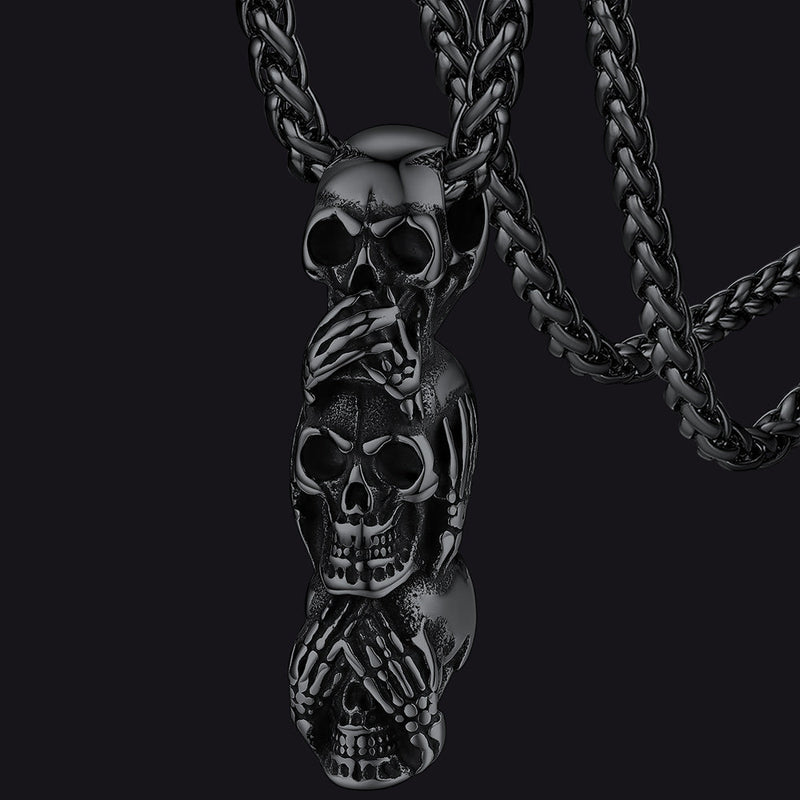 See No Evil, Hear No Evil, Speak No Evil Skull Necklace for