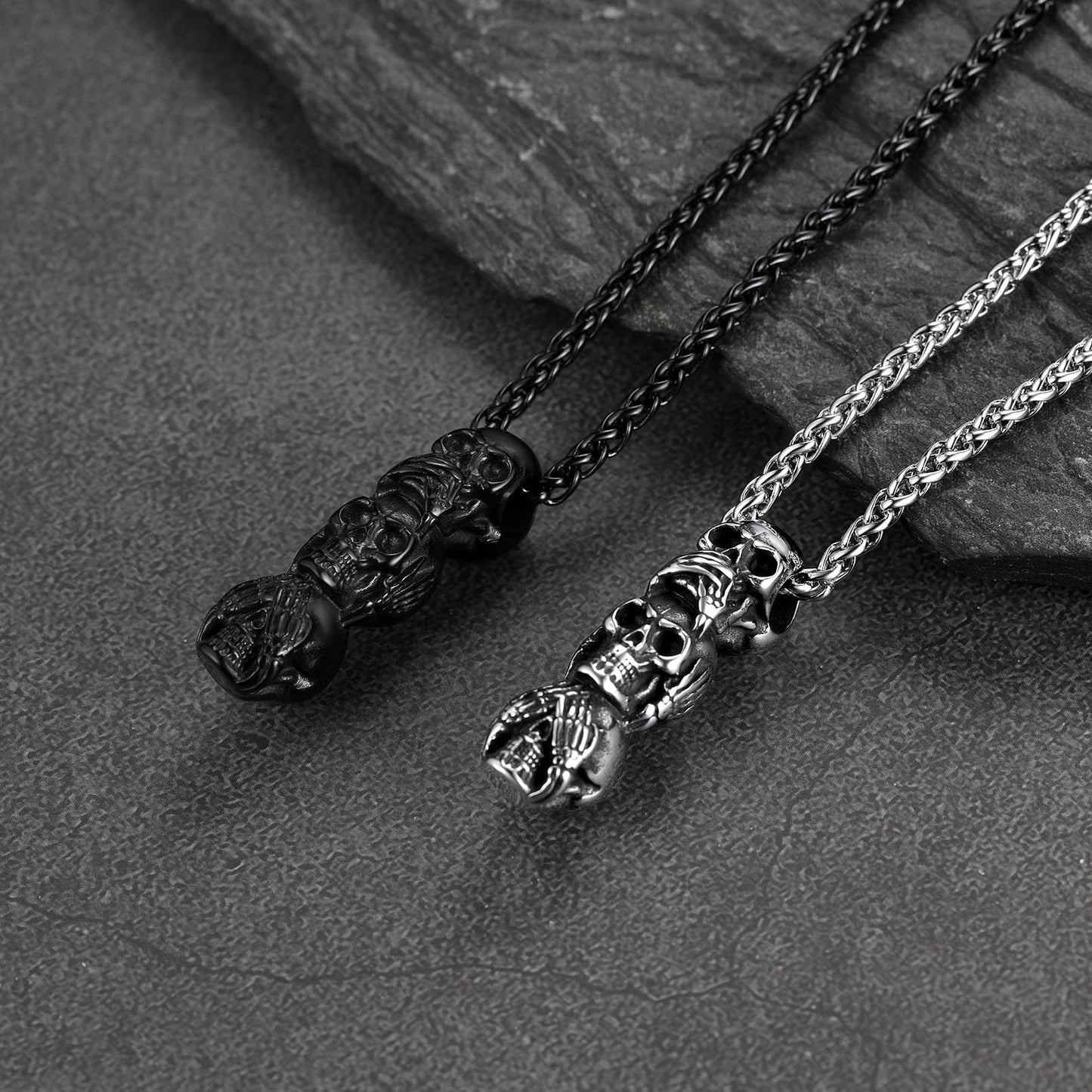 See No Evil, Hear No Evil, Speak No Evil Skull Necklace for