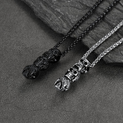 Cuban Curb Chain & Skull Layered Necklaces Set for