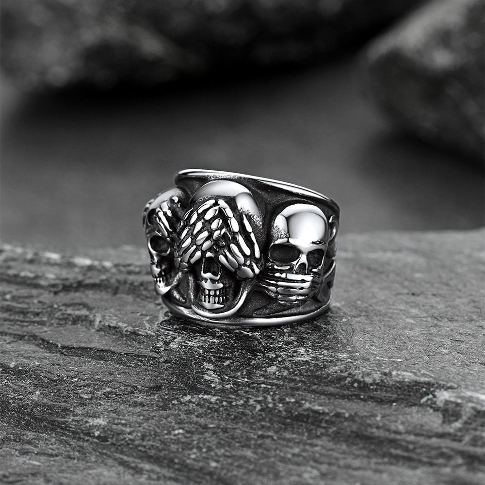 Gothic Punk Biker Skull Ring See No Evil Stainless Steel