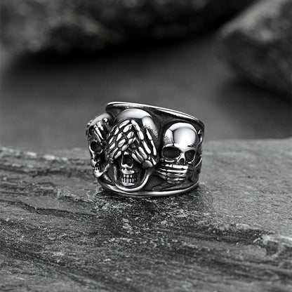 Gothic Punk Biker Skull Ring See No Evil Stainless Steel
