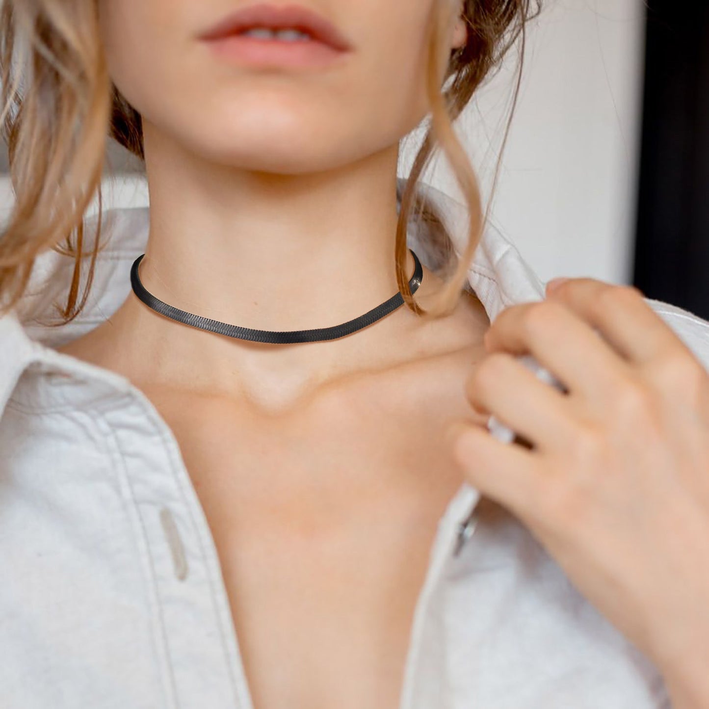 Snake Chain Link Choker Necklace for , 3mm/5mm Width