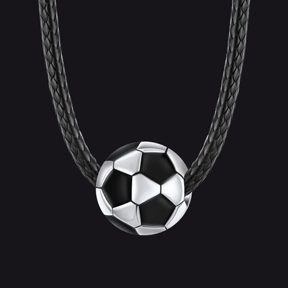 3d Soccer Sport Necklace With Braided Leather Necklace for Sports Fans