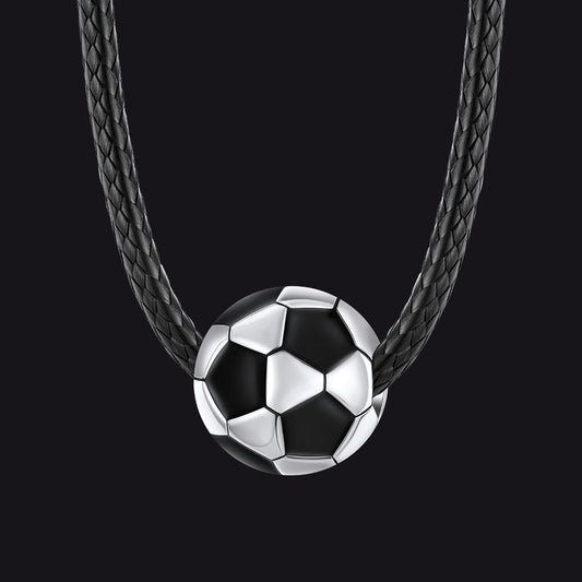 3d Soccer Sport Necklace With Braided Leather Necklace for Sports Fans
