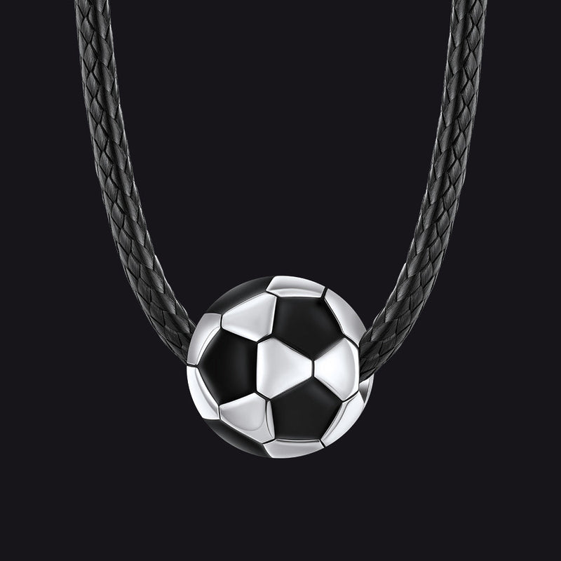 3d Soccer Sport Necklace With Braided Leather Necklace for Sports Fans