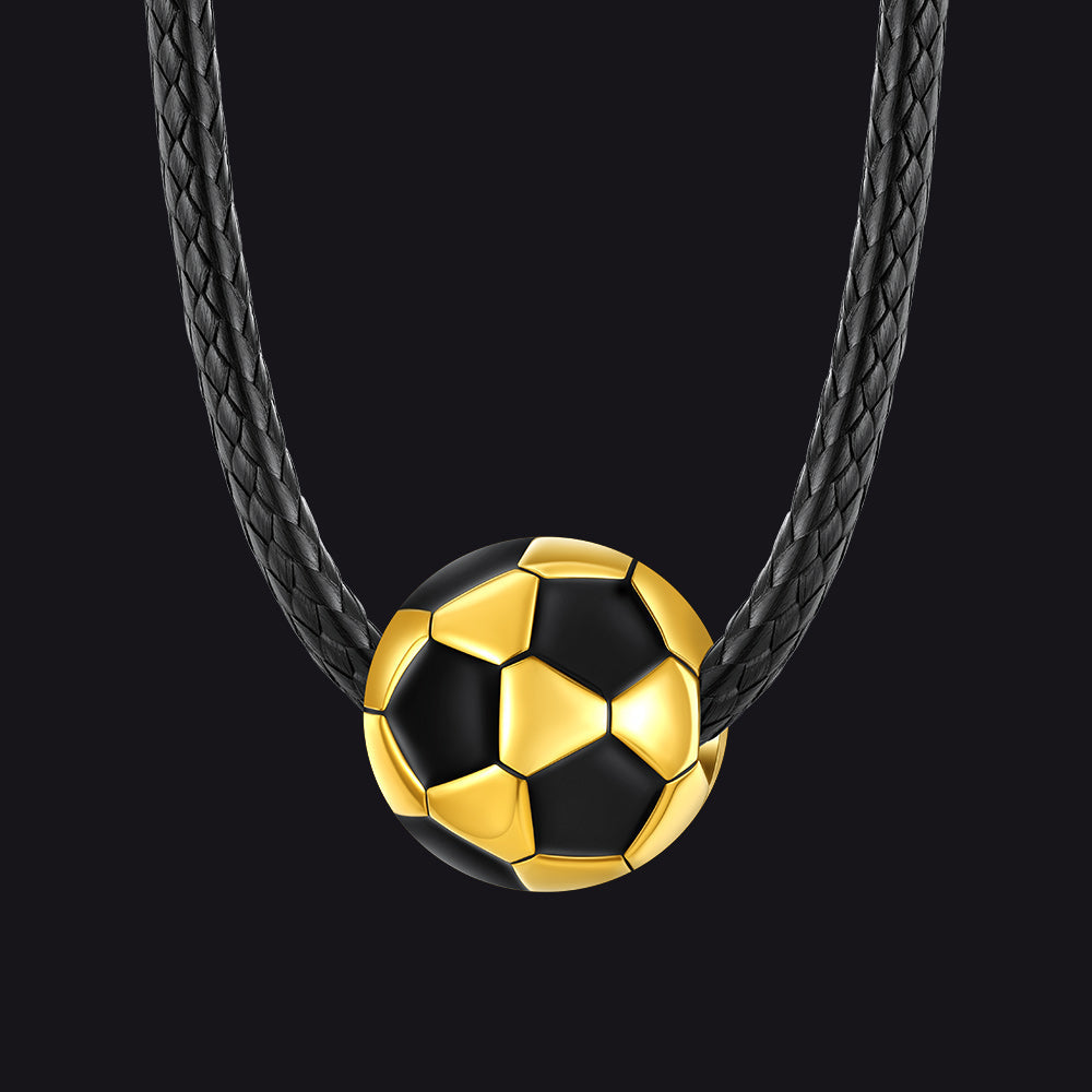 3d Soccer Sport Necklace With Braided Leather Necklace for Sports Fans