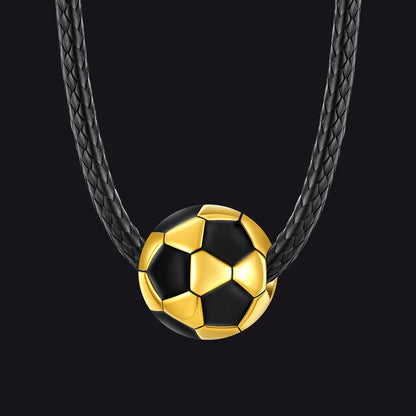 3d Soccer Sport Necklace With Braided Leather Necklace for Sports Fans