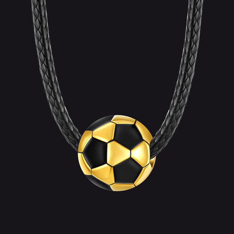 3d Soccer Sport Necklace With Braided Leather Necklace for Sports Fans