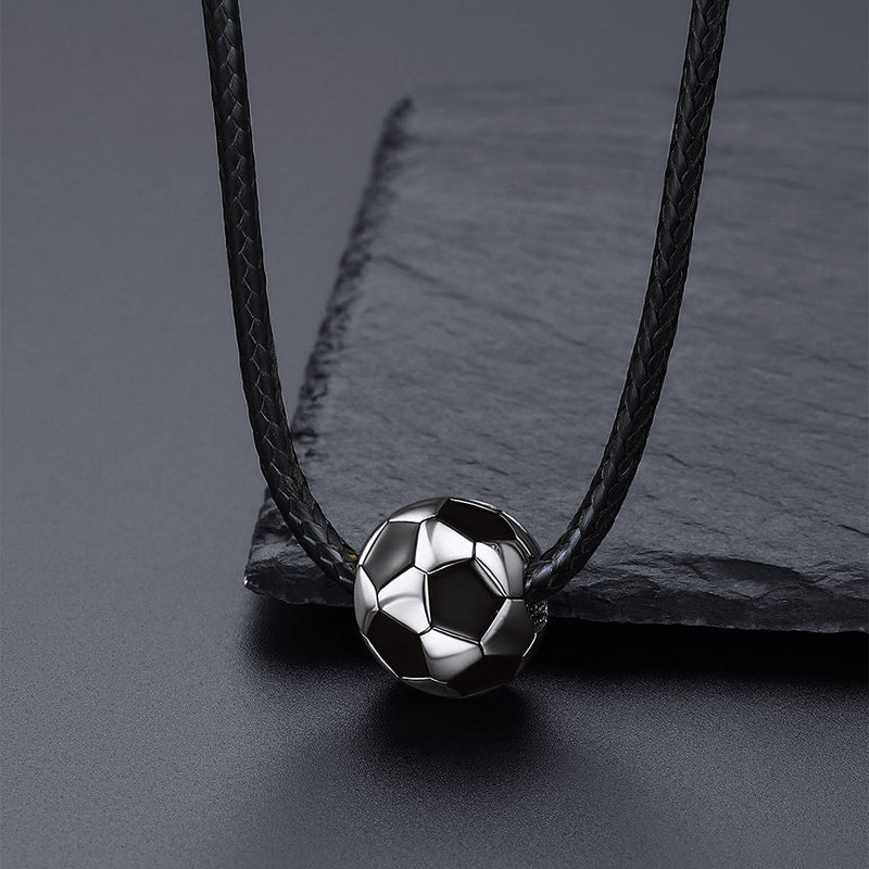 3d Soccer Sport Necklace With Braided Leather Necklace for Sports Fans
