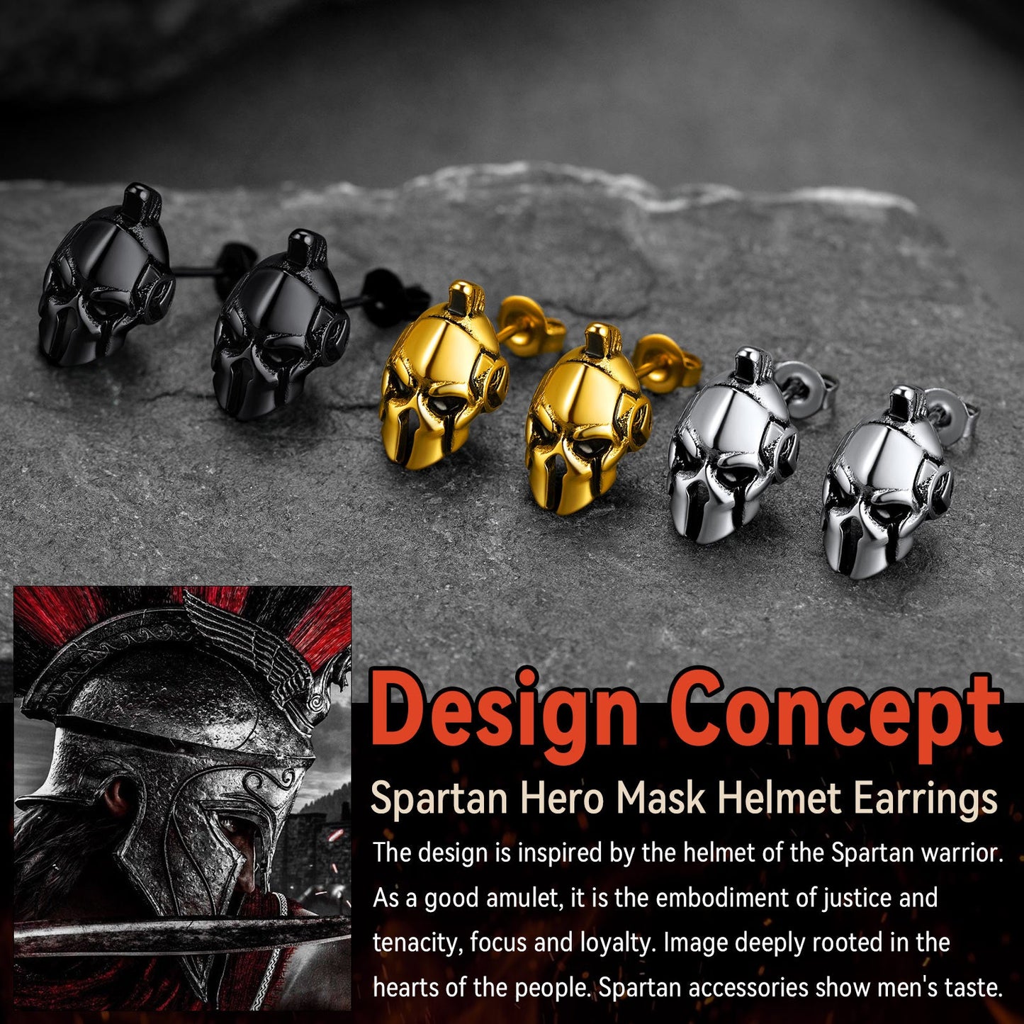 Ancient Greek Spartan Helmet Stud Earrings for