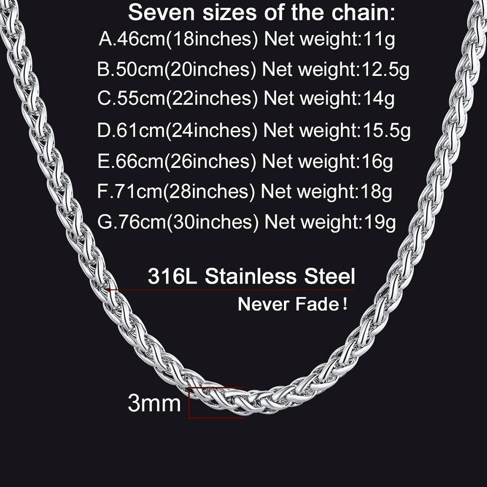 Thin Spiga Wheat Chain Necklace for 3mm Width