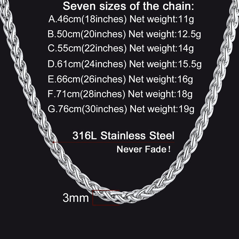 Thin Spiga Wheat Chain Necklace for 3mm Width