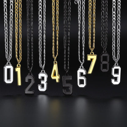 Sports Jersey Number Pendant Necklace With Figaro Chain for