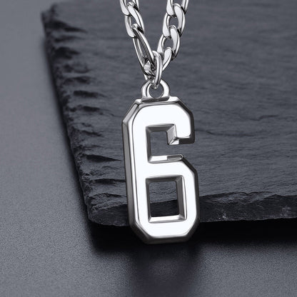 Sports Jersey Number Pendant Necklace With Figaro Chain for