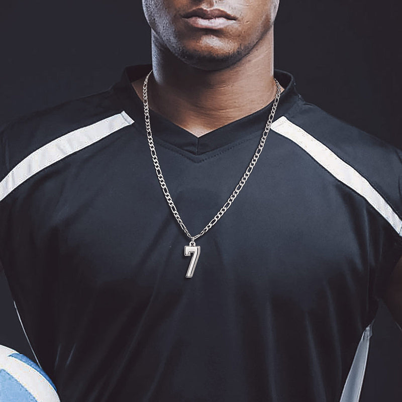 Sports Jersey Number Pendant Necklace With Figaro Chain for
