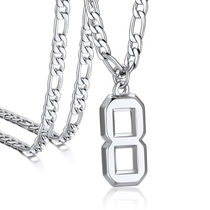 Sports Jersey Number Pendant Necklace With Figaro Chain for