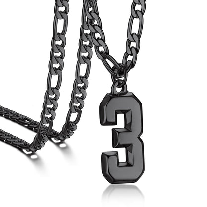 Sports Jersey Number Pendant Necklace With Figaro Chain for