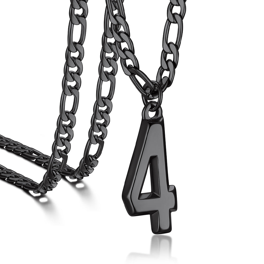Sports Jersey Number Pendant Necklace With Figaro Chain for