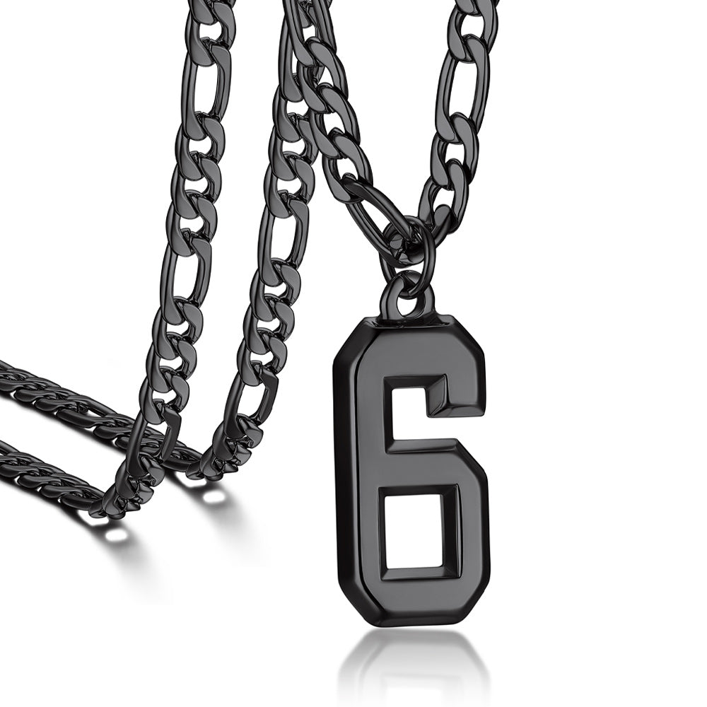 Sports Jersey Number Pendant Necklace With Figaro Chain for