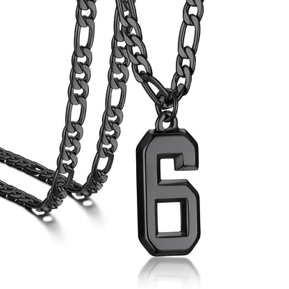 Sports Jersey Number Pendant Necklace With Figaro Chain for