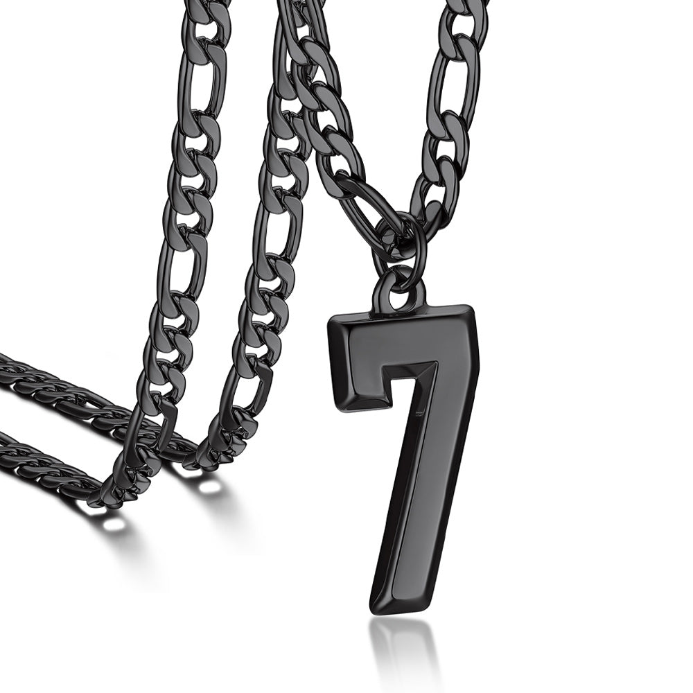 Sports Jersey Number Pendant Necklace With Figaro Chain for