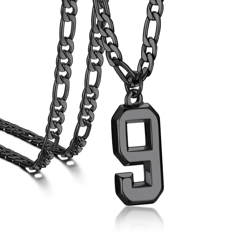 Sports Jersey Number Pendant Necklace With Figaro Chain for