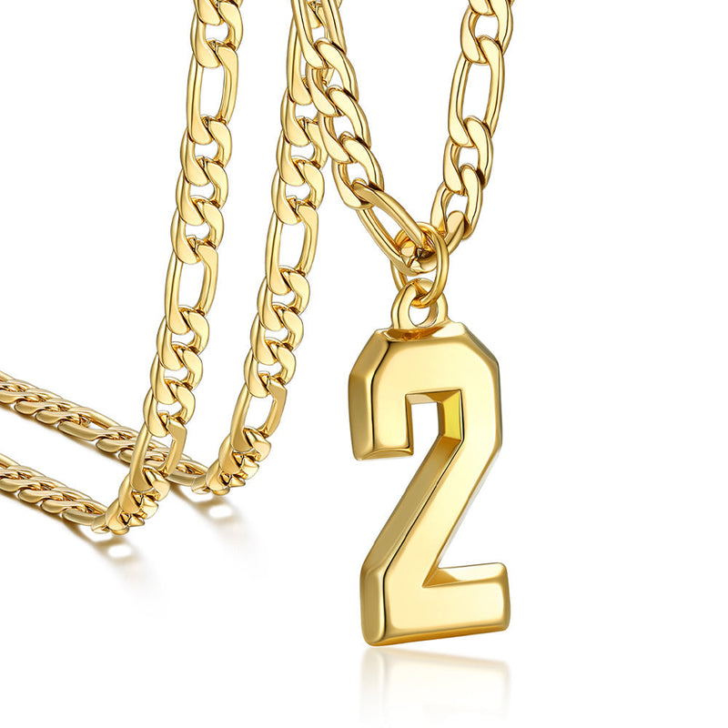 Sports Jersey Number Pendant Necklace With Figaro Chain for