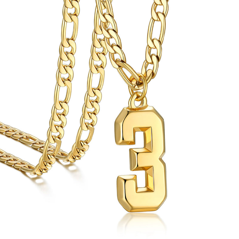 Sports Jersey Number Pendant Necklace With Figaro Chain for