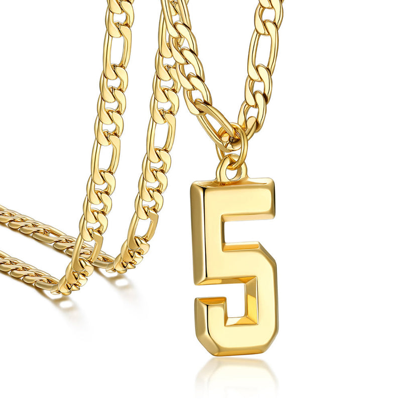 Sports Jersey Number Pendant Necklace With Figaro Chain for