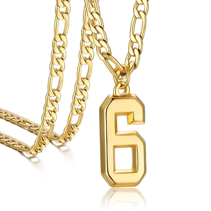 Sports Jersey Number Pendant Necklace With Figaro Chain for