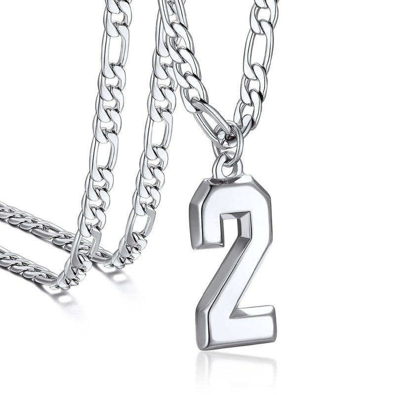 Sports Jersey Number Pendant Necklace With Figaro Chain for