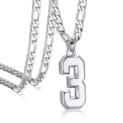Sports Jersey Number Pendant Necklace With Figaro Chain for
