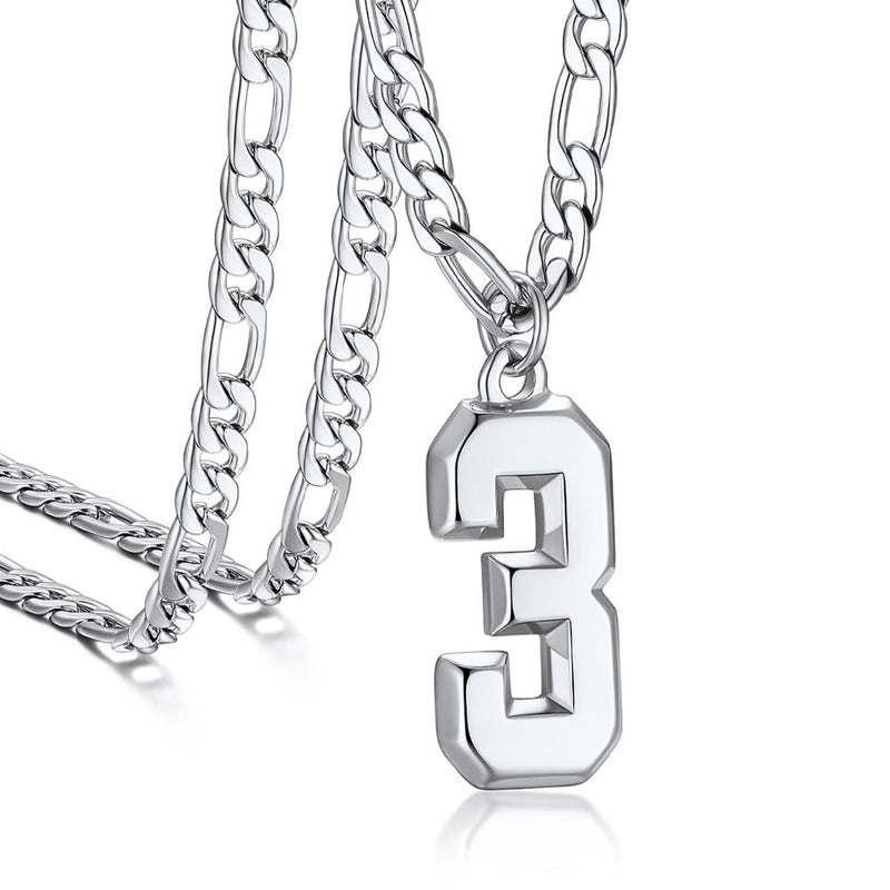 Sports Jersey Number Pendant Necklace With Figaro Chain for
