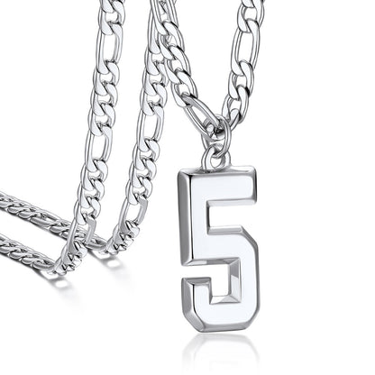 Sports Jersey Number Pendant Necklace With Figaro Chain for