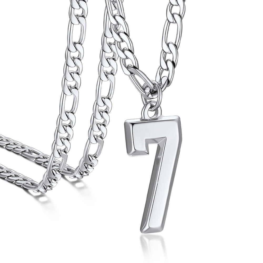 Sports Jersey Number Pendant Necklace With Figaro Chain for