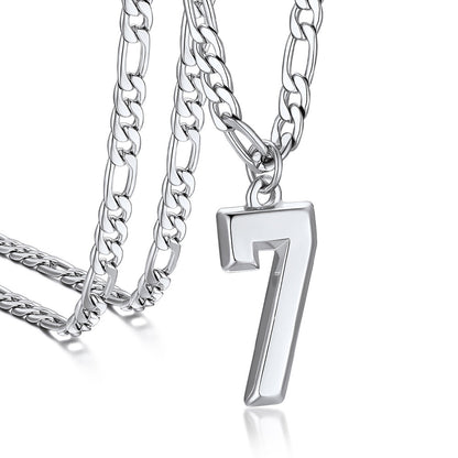 Sports Jersey Number Pendant Necklace With Figaro Chain for