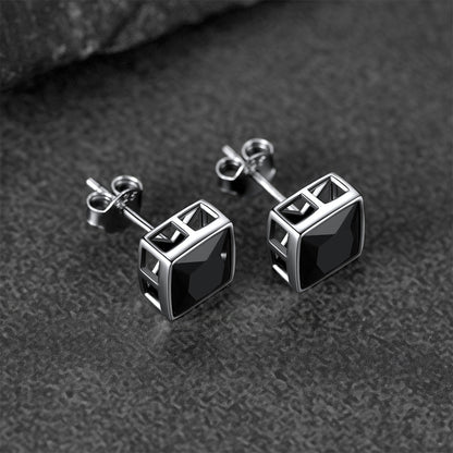 Flash Sterling Silver Square Black Onyx Stud Earrings for