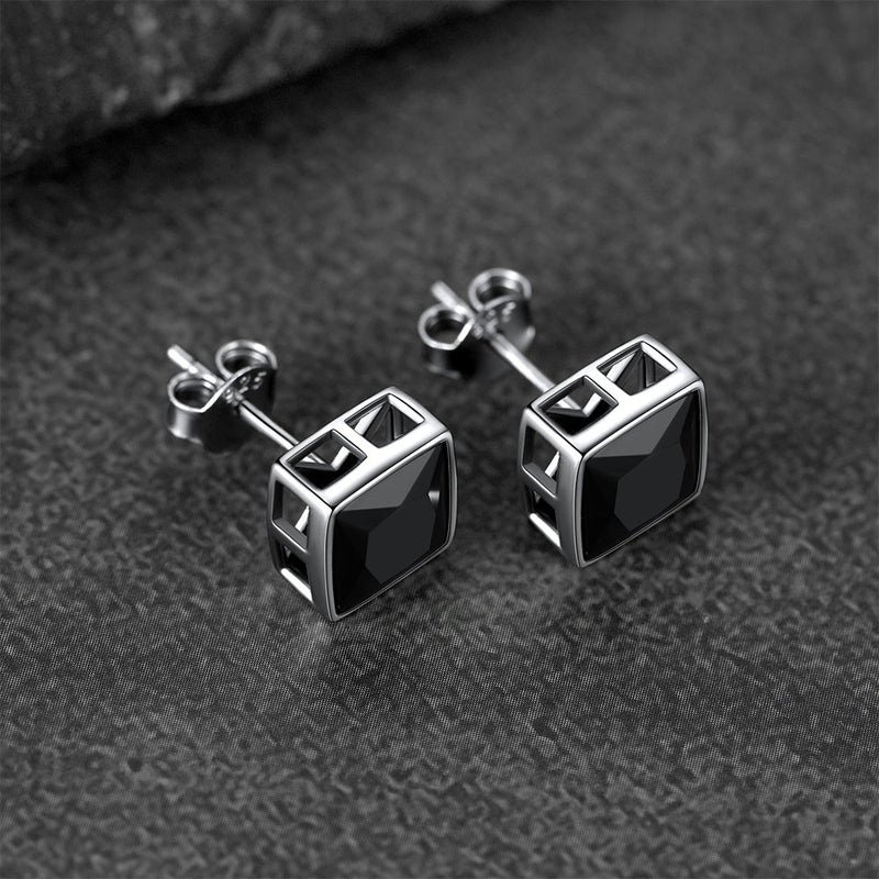 Flash Sterling Silver Square Black Onyx Stud Earrings for