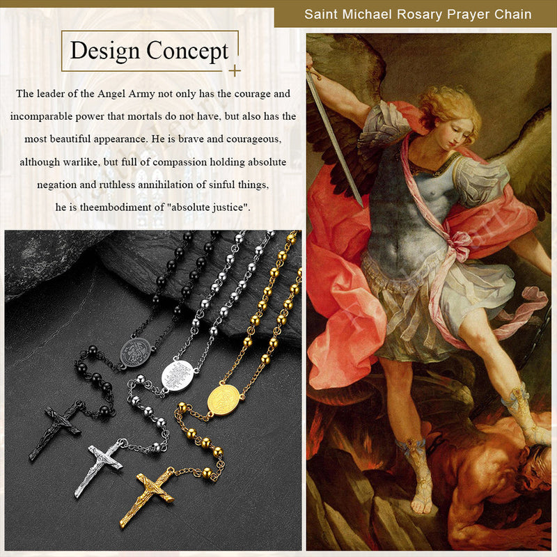 Catholic St. Michael Rosary Bead Necklace